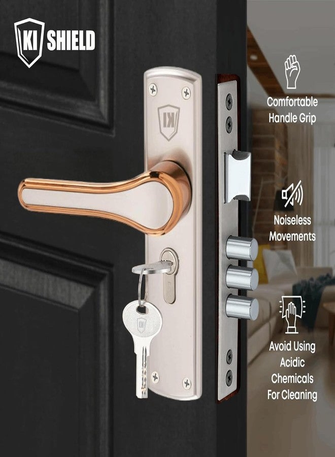 KI SHIELD طقم مقبض قفل باب نقر من كي شيلد، تشطيب من الفولاذ المقاوم للصدأ/الذهب الوردي | طقم قفل من الزنك 8 بوصة 1006 KY | آلية قفل بستة أذرع 65 مم | مناسب لأبواب غرف المعيشة، وأبواب غرف النوم، والأبواب الرئيسية، سواء كانت تفتح يمينًا أو يسارًا - Image 2